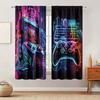 2PCS Multicolor Neon Gaming Arcade Machine Controller Keyboard Pattern Curtains Rod Pocket Design For Bedroom And Living Room