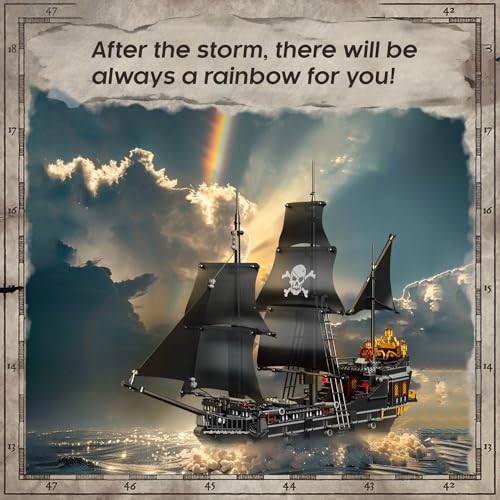 Non-Toxic 1424Pcs Black Pirate Ship Building Blocks Skeleton Ghost Boat Model Desktop Decoration Educational Diy Toy Holiday Gift For Kids