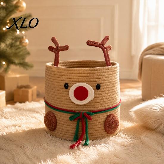 Multi Purpose Storage Box Cute Reindeer Cotton Rope Woven Box, Large Capacity Soft Decorative Bin Fabric Basket, Sundries Organizer for Nursery