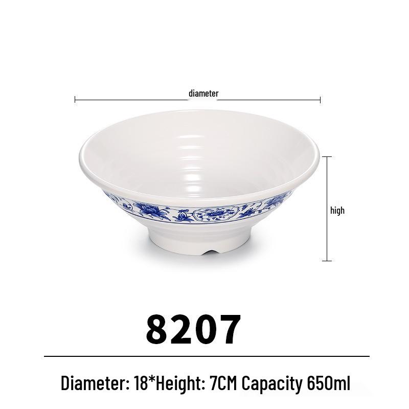 Blue & White Melamine Noodle Bowl: Imitation Porcelain Tableware for Ramen, Soup, Wonton, or Beef Noodles in Noodle Shops