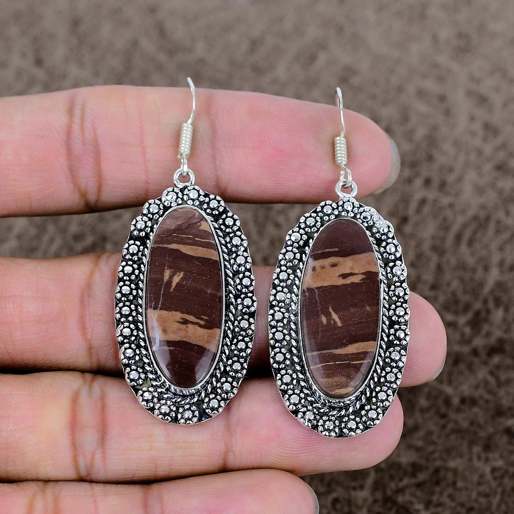 Cappuccino Jasper Gemstone 925 Sterling Silver Jewelry Earring 2.36" KKG-690