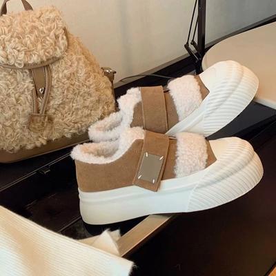 2024 Autumn and Winter New Fashion Casual Warm and Velvet Thick Soled Women's Board Shoes