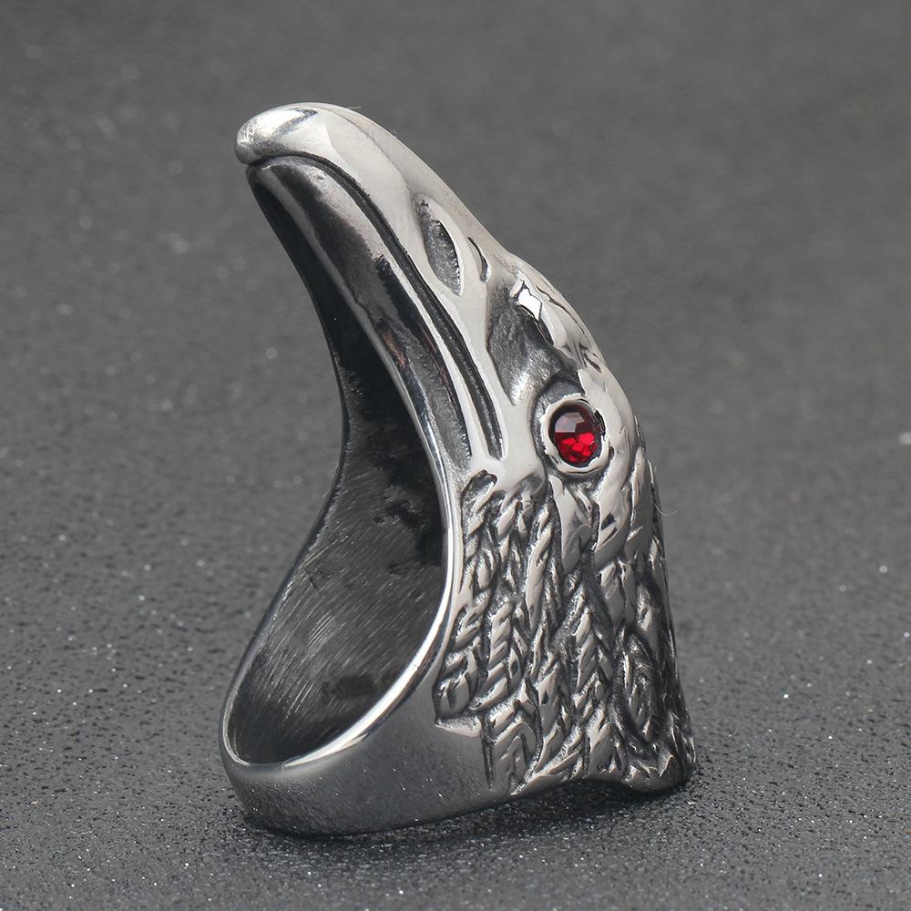 Europäisch-Amerikanischer Retro Punk Abgenutzter 51MM Edelstahl Zirkon Adlerkopf Ring für Männer