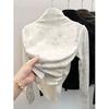 2024 Winter Tie-Dye Ruched Waist Straight Shoulder Velvet Base Top Women's T-Shirt