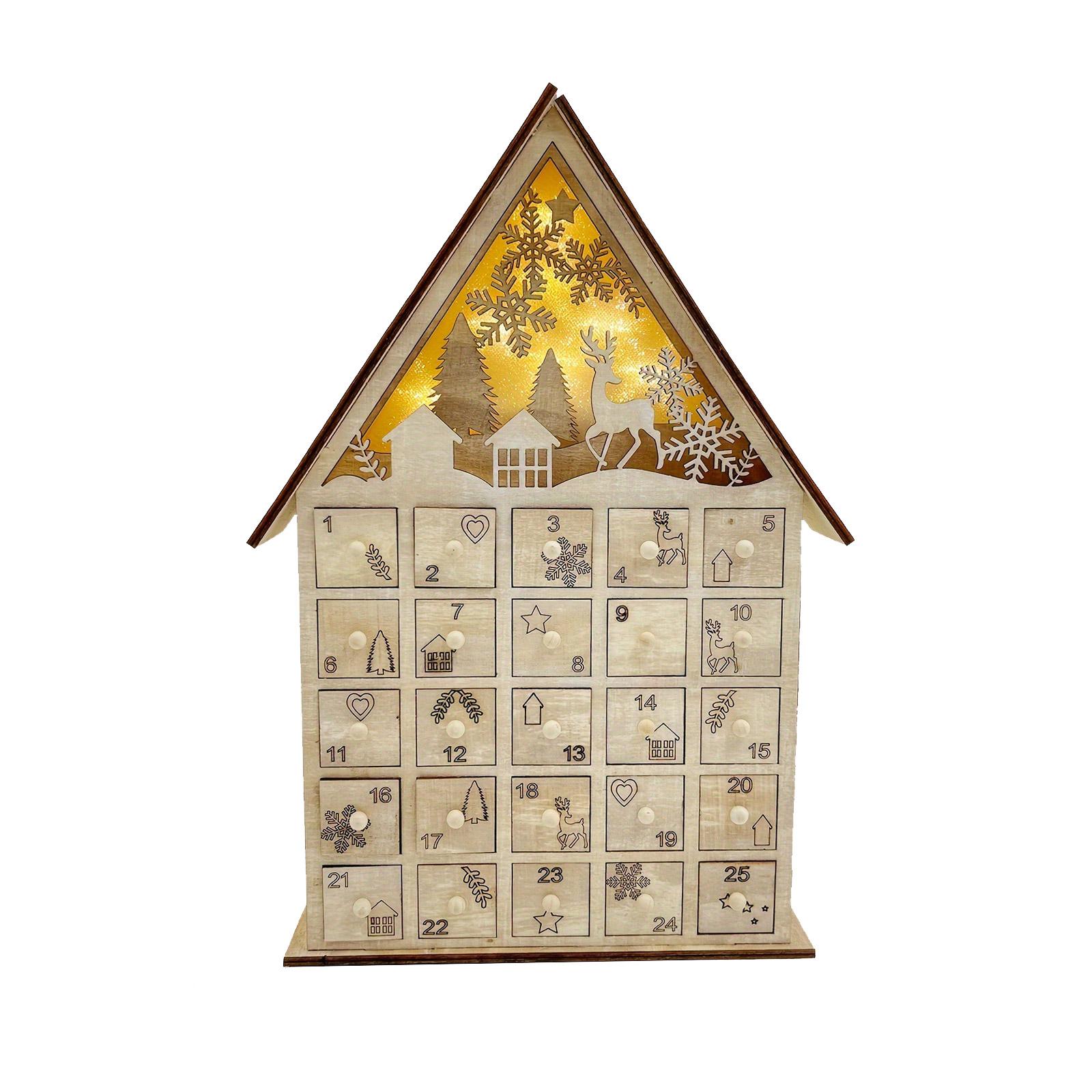

Christmas Countdowns Calendar with LED Lights Stylish Wood Advents Calendar with LED Light and Christmas Themed Drawer 1
