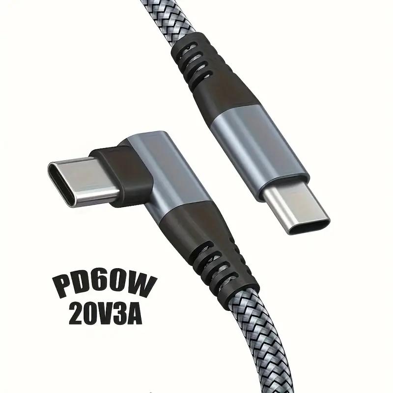 

60 Вт 3A USB-C на Type-C кабель для быстрой зарядки в оплетке, изогнутый под прямым углом 90 градусов для iPhone 15 Plus Pro Max Android для iPad 1m