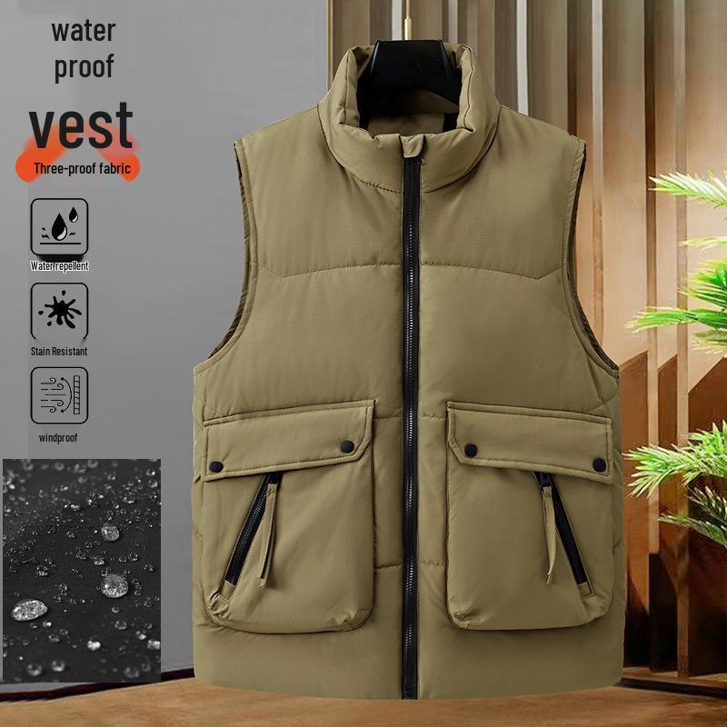 Мужской теплый стеганый жилет без рукавов - Осень/Зима, Водоотталкивающий, Большого размера. 3XL