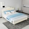 Modern minimalist soft bed, comfortable headboard, 140*200CM, beige, low box bed frame does not include gas rod, include 140*200cm mattress.
