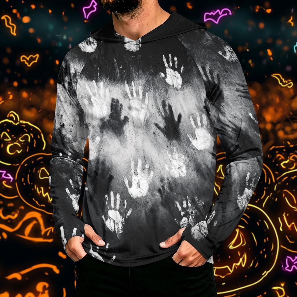 Men's Long Sleeve Hoodie with Sun Halloween Print Pullover