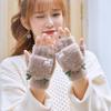 Antlers Gloves Female Winter Student Flip Half Finger Cute Trendy Cartoon Warm Plush Writing Plush Christmas