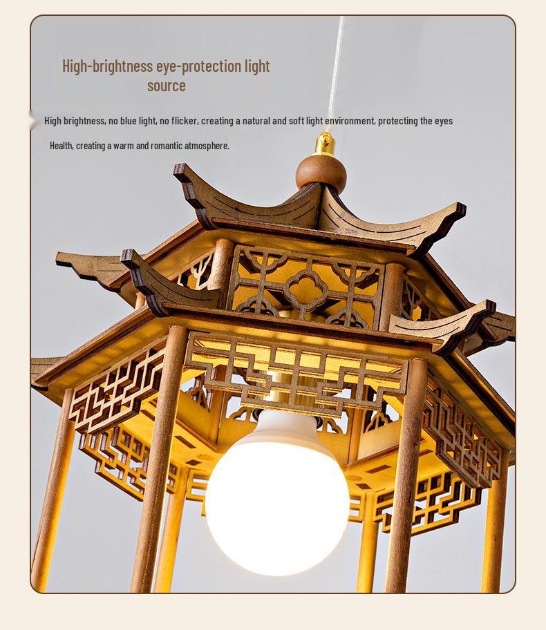 Song Dynasty Aesthetic Lamp: Hexagonal Pavilion Chandelier for Tea Room or Zen Restaurant