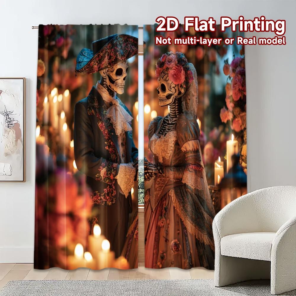 Modern Flat Printing Curtains Without Rod Skeletonwedding Durable Polyester Versatile All Set Of 2 Made