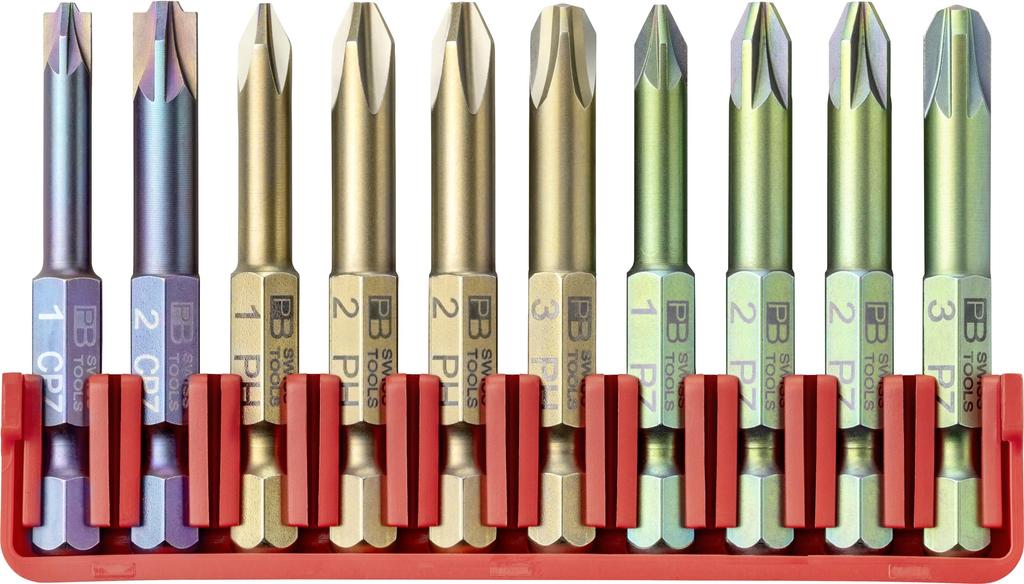 PB Swiss Tools Phillips Pozidriv Combination Bit Block PB CN Swiss Made Bit Set with Long E6 Precision Bits Pozi/Slotted E6.712 100% 10-Piece