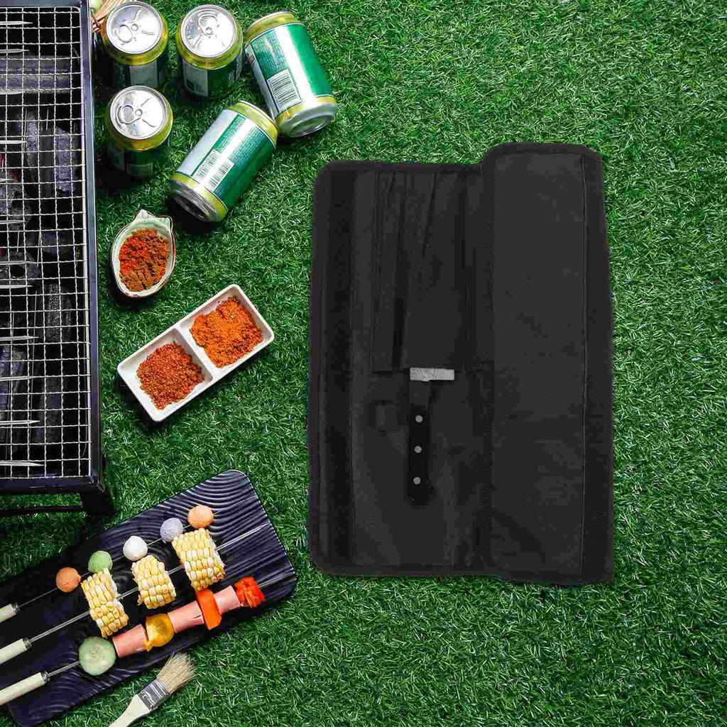 Black Oxford Cloth Waterproof Knife Storage Bag With Internal Partition Roll Case Kitchen Holder Cutlery Ganizer Travel