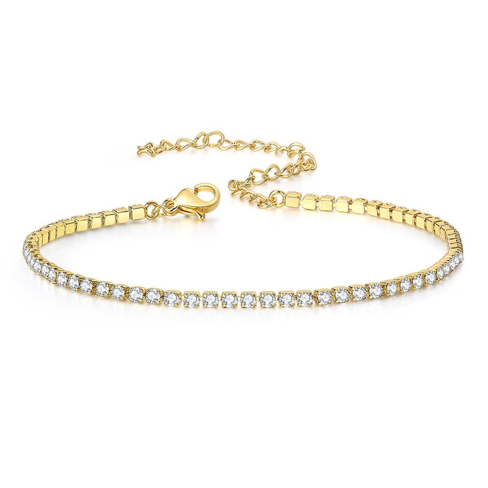 Luxury Zircon Women's Anklet: European & American Trendy, Gold-Plated Tennis Chain with Paved Diamonds