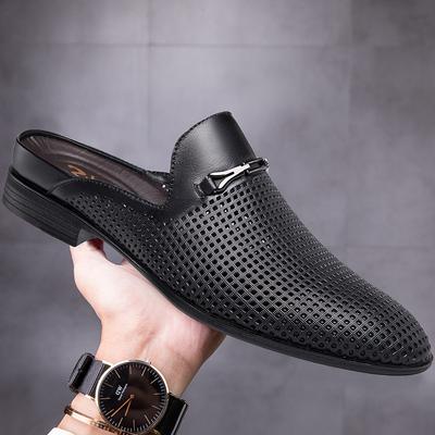 Ausgehöhlte Pantoletten Herren Halbschuhe für Herren Echtes Leder Halbslipper Freizeitschuhe Ohne Rücken Loafer Große Größe Geschlossene Zehensandalen