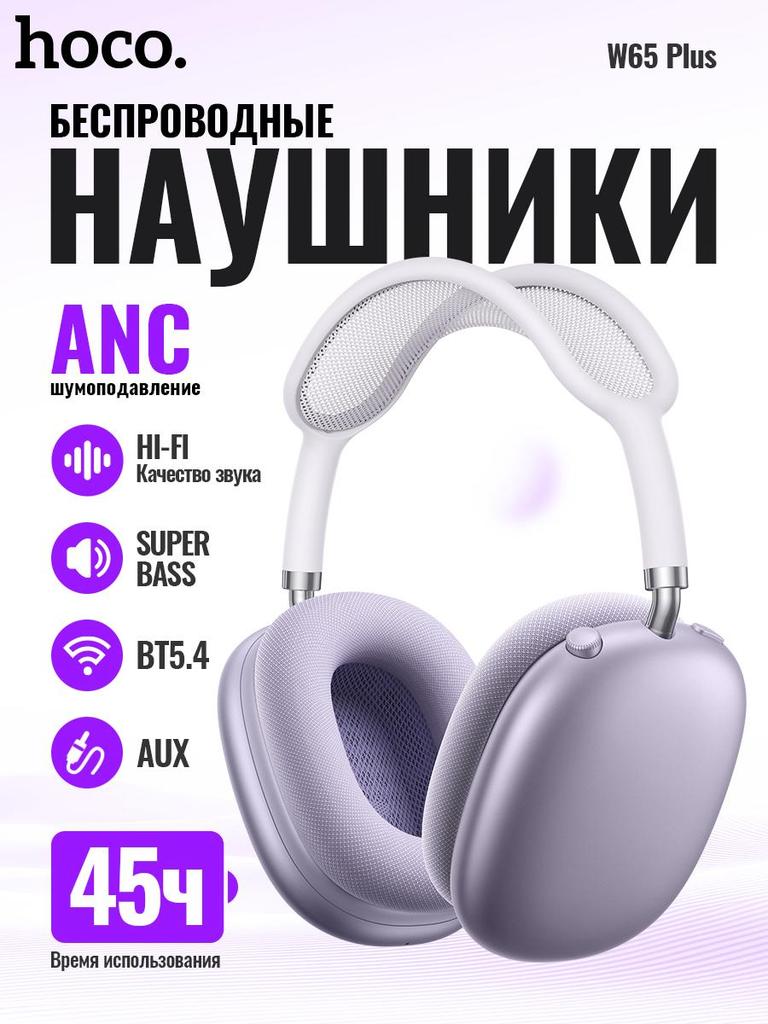 Hoco W65 Plus Kablosuz Kulaklık: Bluetooth 5.4, ANC Gürültü Engelleme, 45 Saat Çalma Süresi, Manyetik Kulaklıklar ve Nefes Alabilen Kafa Bandı