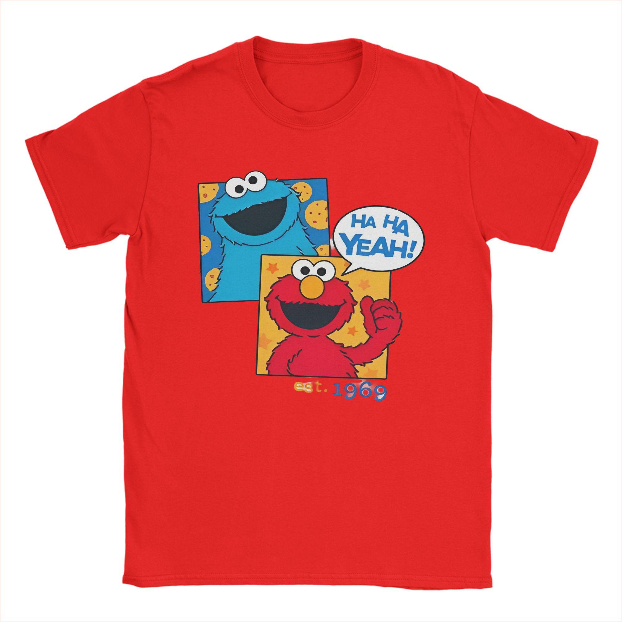 Sesames Streets Cookie Monster and Elmo TShirt Unisexs Cotton Tops Funny Oneck Short Sleeve S