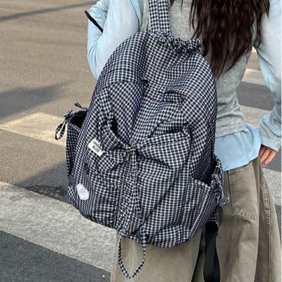 Schoolbag wholesale student high value schoolbag girl large capacity retro Hong Kong style plaid university travel computer backpack