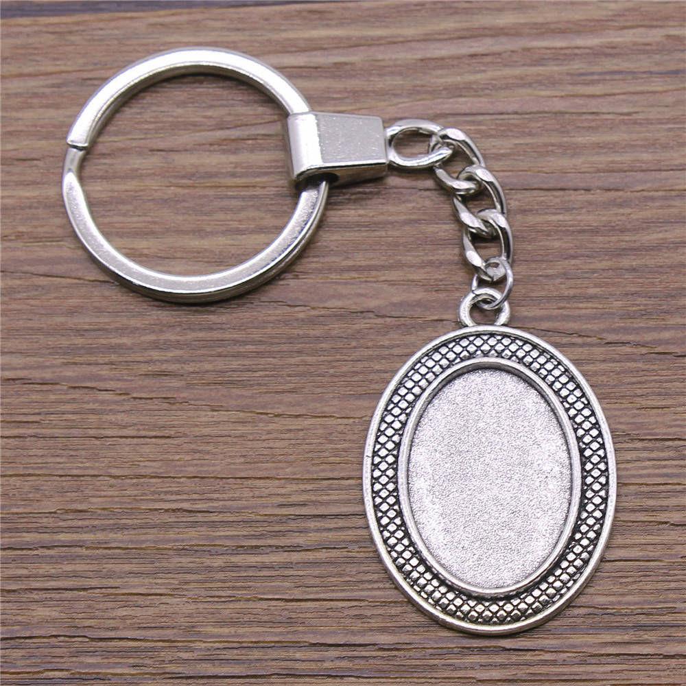 Heart Elliptical Glass Cabochon Base Setting Tray Blank Antique Bronze Metal Keychain for Family Gift