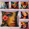 Square Bright Color Flower Girl Pillow Case Silky Short Plush with Invisible Zipper Dustproof Sofa Cushion Cover for Home Decor