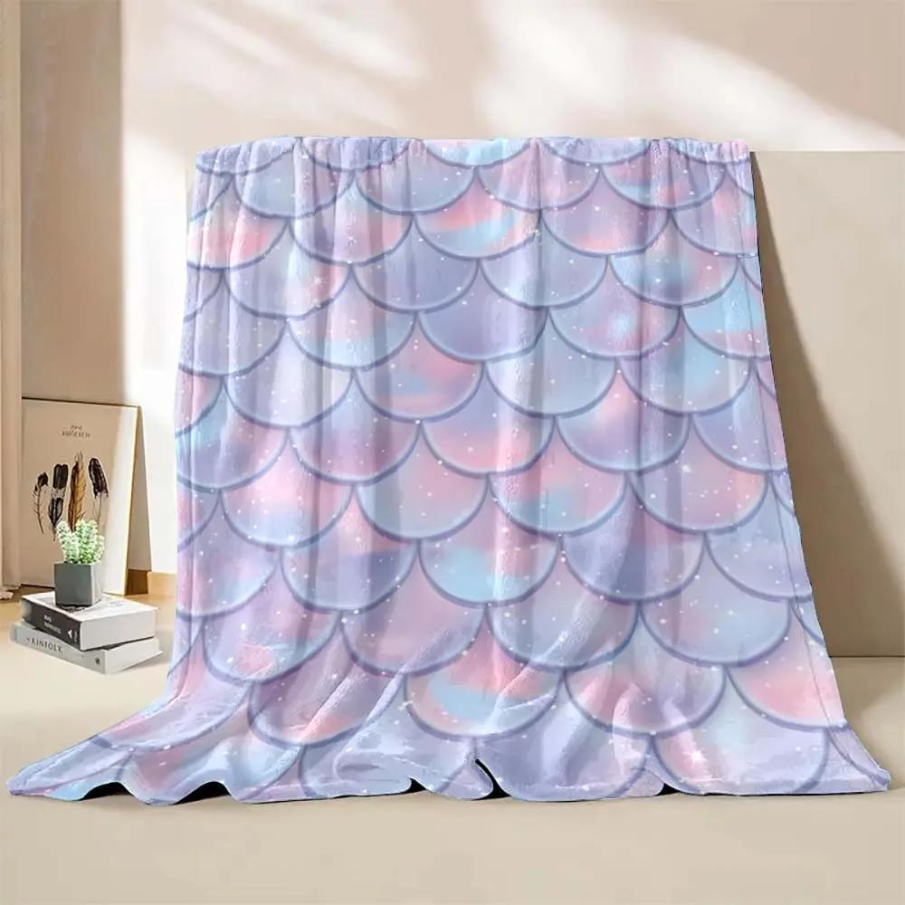 6 Sizes Mermaid Colorful Scales Printed Believer Blanket Warm Soft and Comfortable Home Travel Blanket Sofa Blanket Girls Gifts