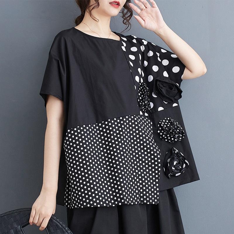 Camiseta holgada informal de verano de manga corta de algodón negro de gran tamaño para mujer