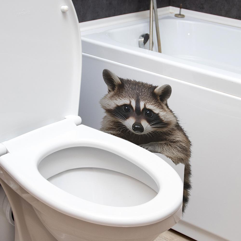 Cartoon Simulation Raccoon Bathroom Toilet Stickers for Beautification and Decoration