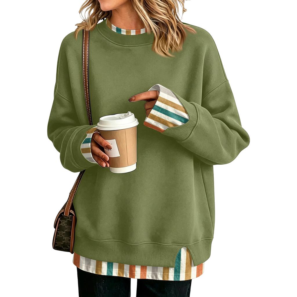 Women's Casual Printed Long Sleeve Oversized Two Piece Look Sweatshirt for Everyday Wear