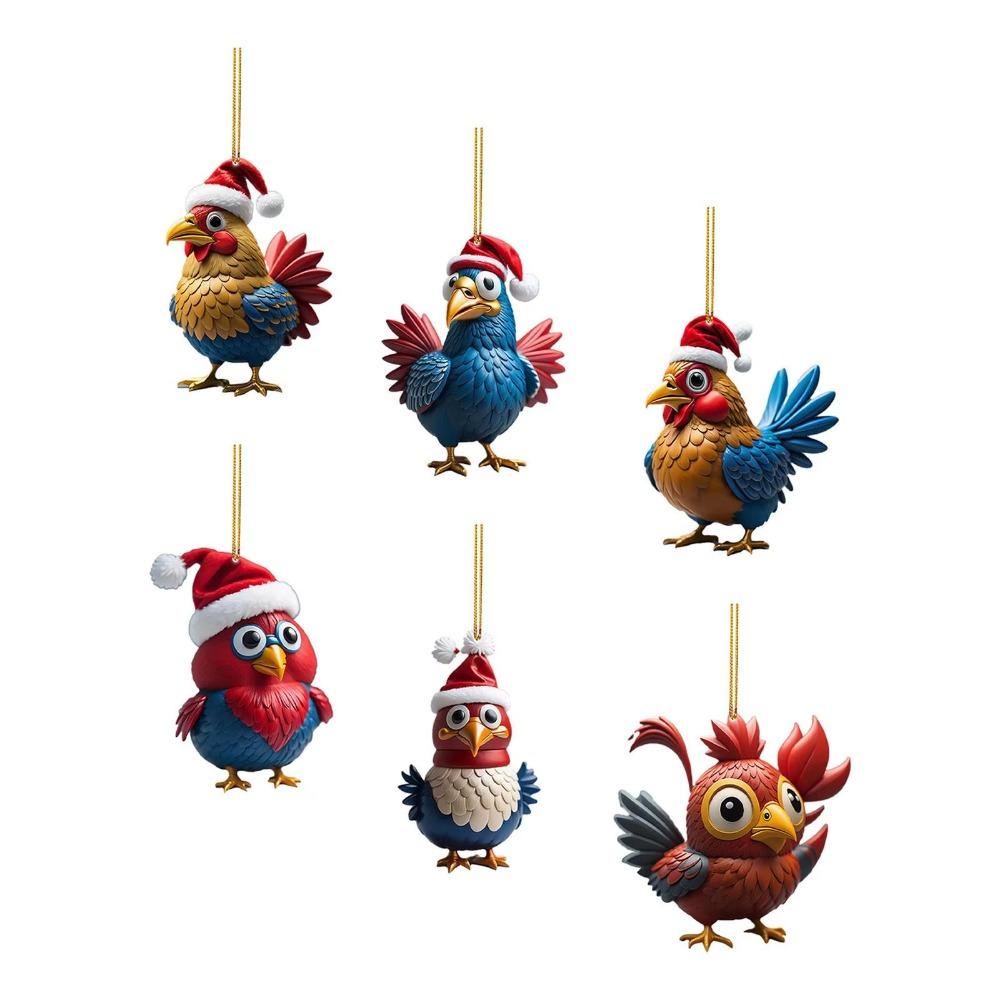 2D Christmas Rooster Ornament Cartoon Car Chicken Pendants Flat Rooster Pendant  Party Supplies