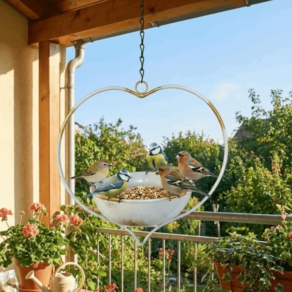Heart Shape Hanging Bird Feeder Iron Bird Bath Bowl Creative Wild Bird Feeder Patio Decoration