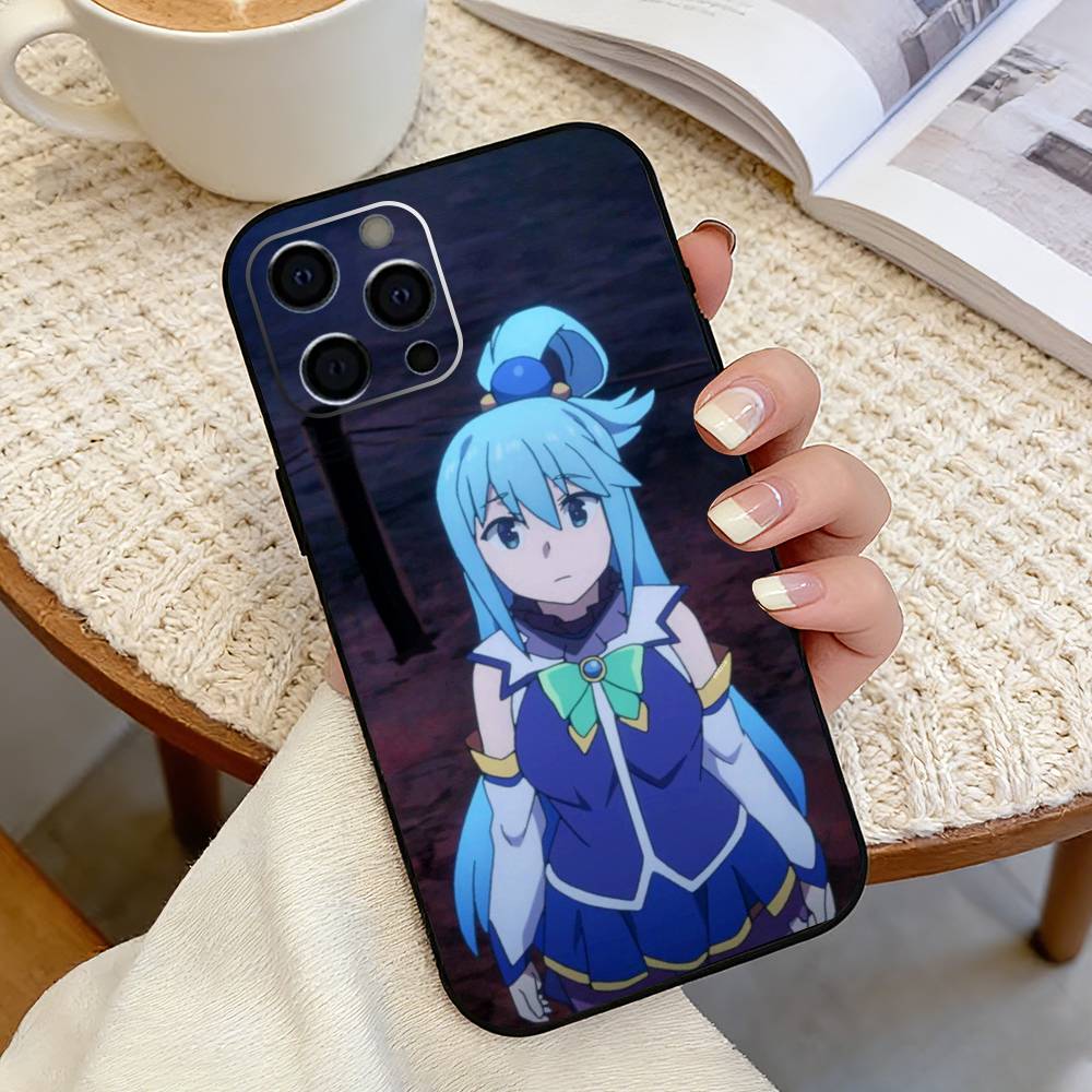 A-Aqua Anime KonoSubaS-S Phone Case For iPhone 17, 16,15,14,13,12,11 Plus,Pro Max, Others Soft Black Cover