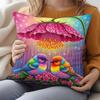 Pc D Flat Pillow Not Included Rainbow Birds Under Flower Umbrella Rain Scene Cushion Cover Plush Nature Lover Gift Case