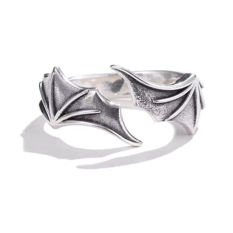 FTCY 2 Pcs Vintage Angel Devil Wings Adjustable Rings for Men Women Hip Hop Retro Silver Color Couples Rings Party Gifts Jewelry