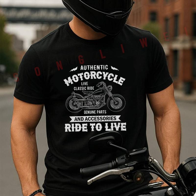 Authentic Motorcycle Live Classic Ridecotton T-Shirt Moto Fans Summer Men Short Sleeve O-Neck T