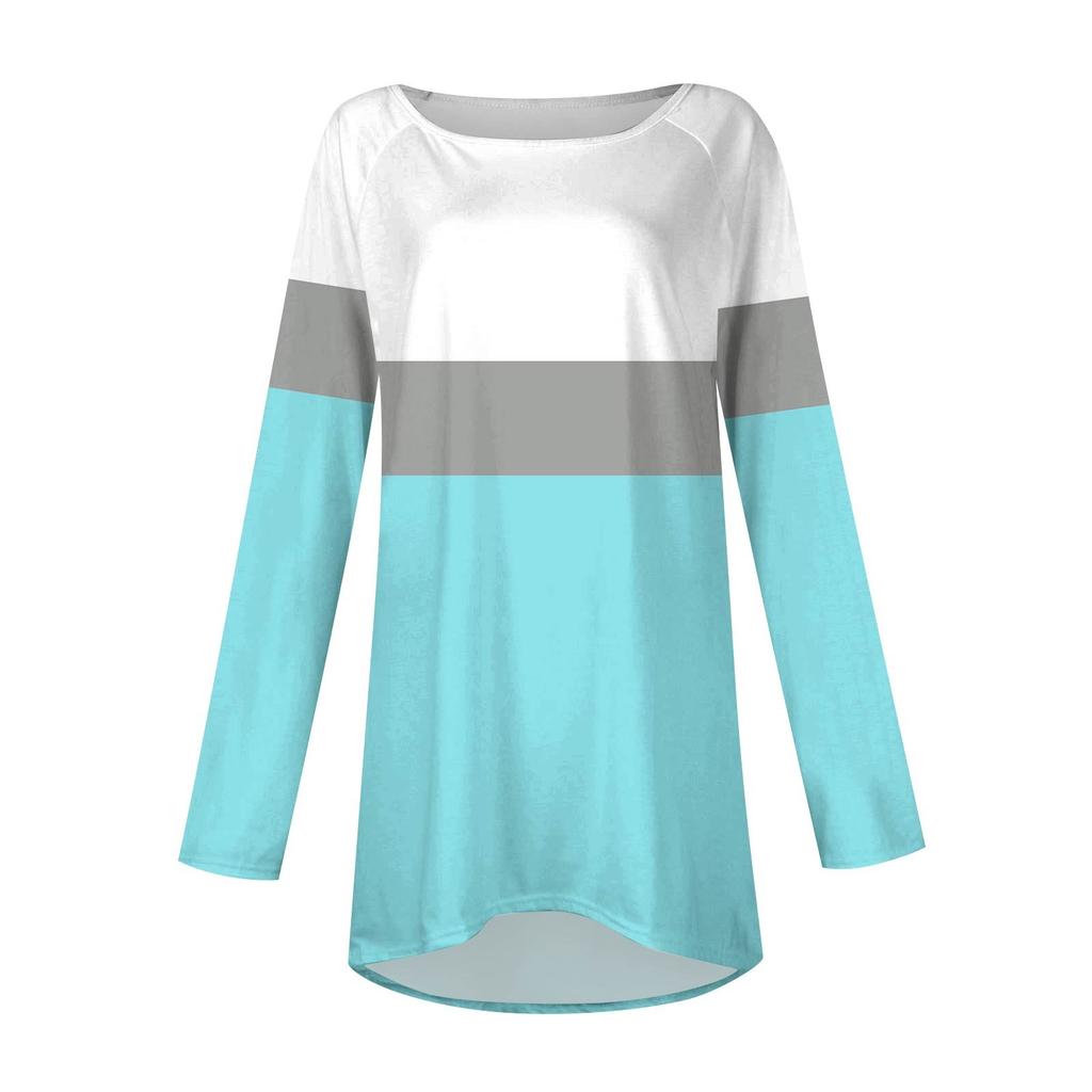 Women's Fashion Casual Long Sleeve Print Round Neck Pullover Top Blouse