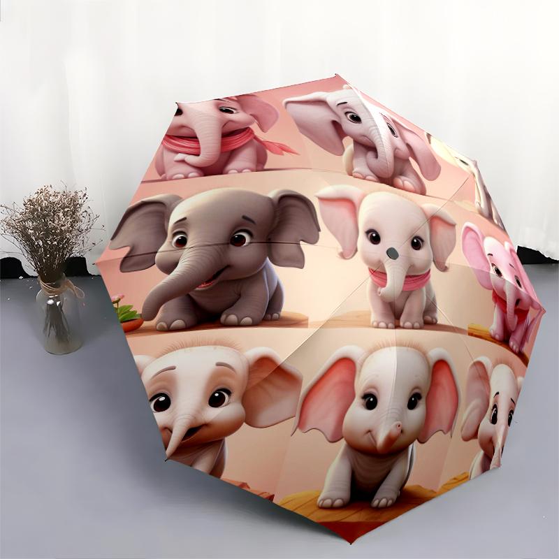 1 PC Automatic Folding Umbrella - Cute Cartoon Elephant Pattern, Portable & Foldable Design with 8 Ribs, Christmas Birthday Gifts