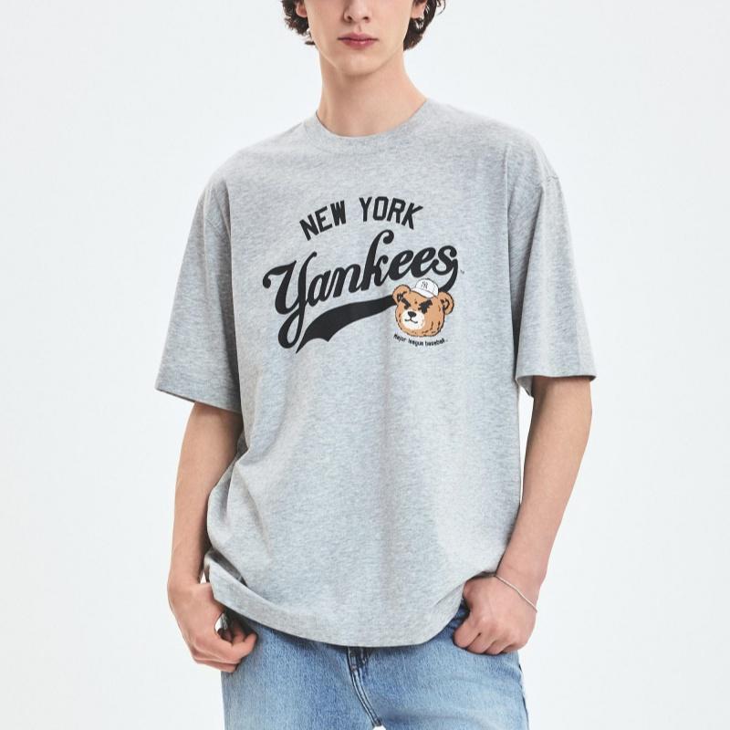 New MLB Frowning Bear Collection New York Yankees SS25 T Shirt Unisex Standard Heather Gray 3ATSE0253-50MGS