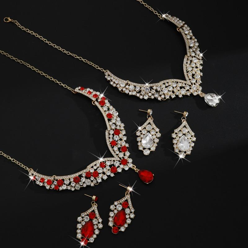 Große Wassertropfen Schmuck Europäisches und Amerikanisches Halskette Ohrringe Zweiteiliges Set Blume Braut Retro Premium Design Set