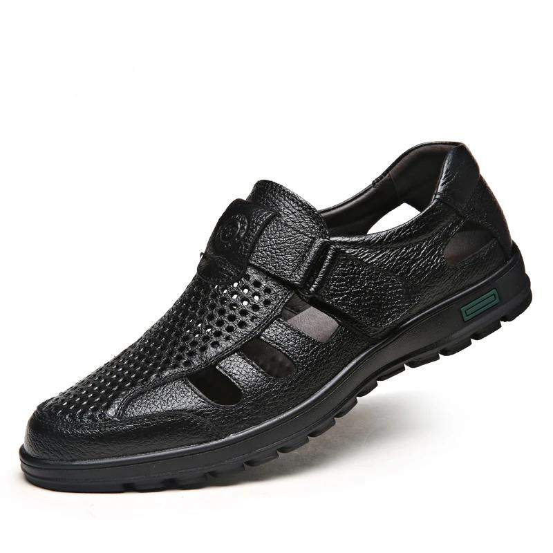 Summer Business Sandals Black Breathable Middle Aged Shoes Outdoor Hiking Anti Slip Sandals High Quality Fashion Elderly Shoes