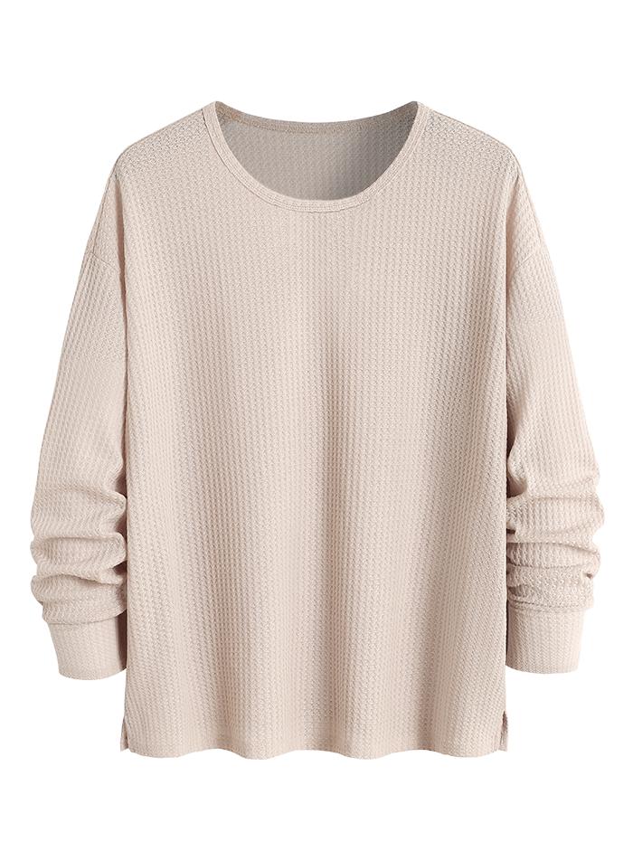 

ZAFUL Мужская полупрозрачная фактурная футболка с длинными рукавами и вырезным воротником S света кофе