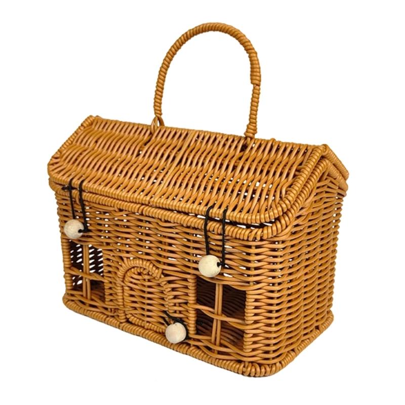 Creative House Shape Woven Rattan Storage Basket Featuring Portable Handle for Home Decors Picnics Gift User Friendly Materials