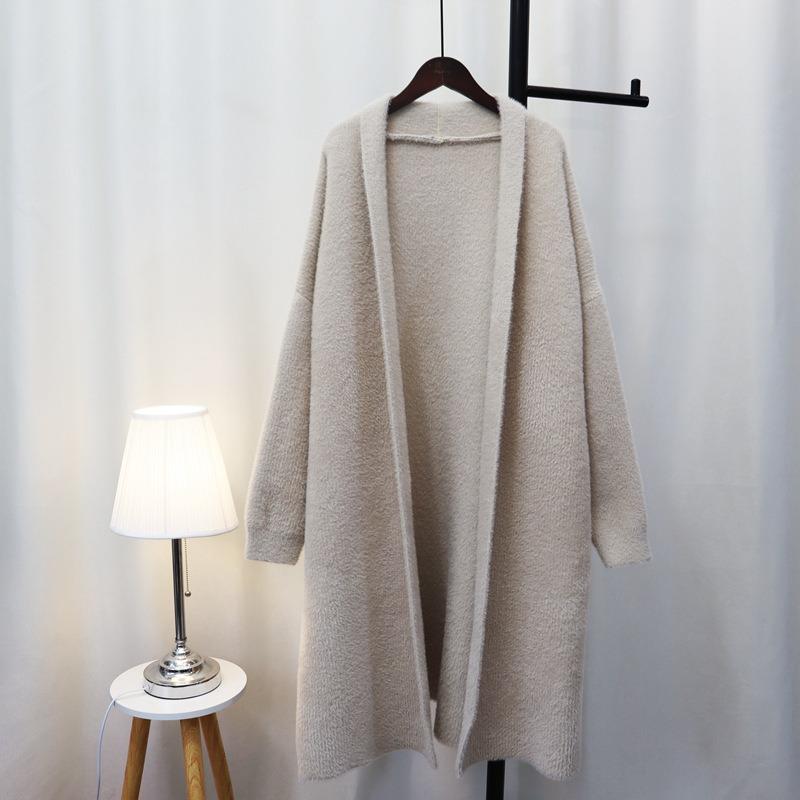 Imitation mink velvet knitted cardigan women's autumn and winter new medium and long temperament loose lazy wind sweater jacket