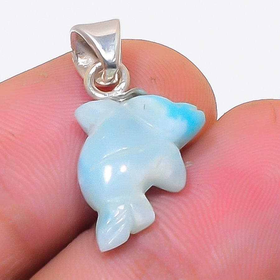 Natural Larimar Gemstone Handmade 925 Sterling Silver Jewelry Pendant 0.79" r9q47