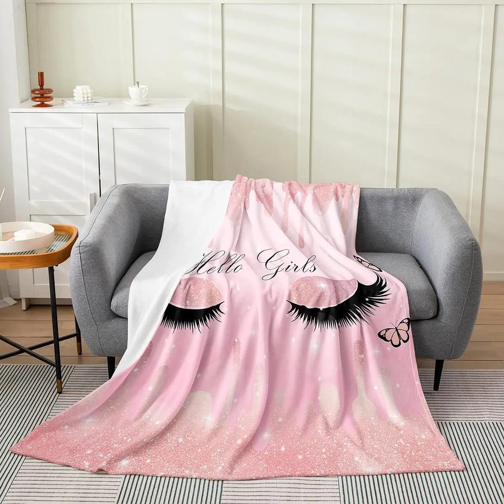 Abstract Closed Eyes Cute Eyelashes Blanket Lightweight Blankets All Season Throw Blanket for Couch Bed Soft Flannel Blanket