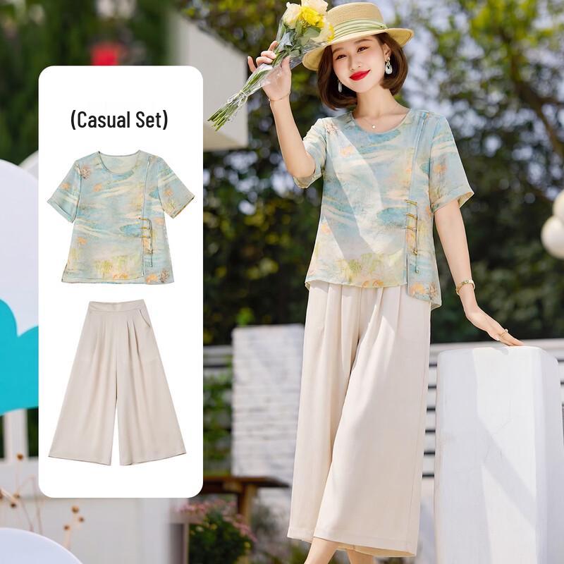 Women s Elegant Summer Printed Two-Piece Pant Set 4XL