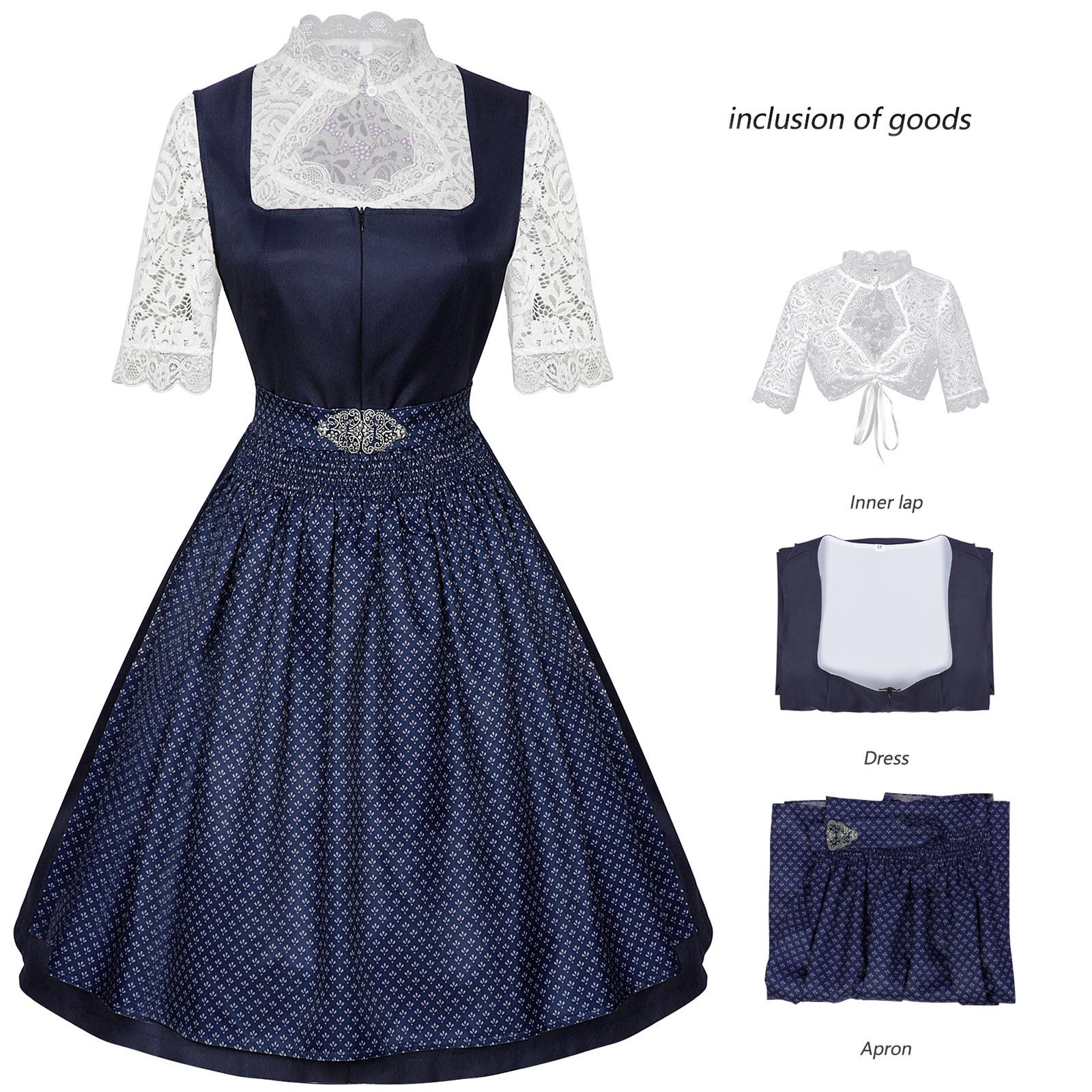 Women s Oktoberfest Costume Dress with Lace, Retro Bavarian for Stage Performance and Party L