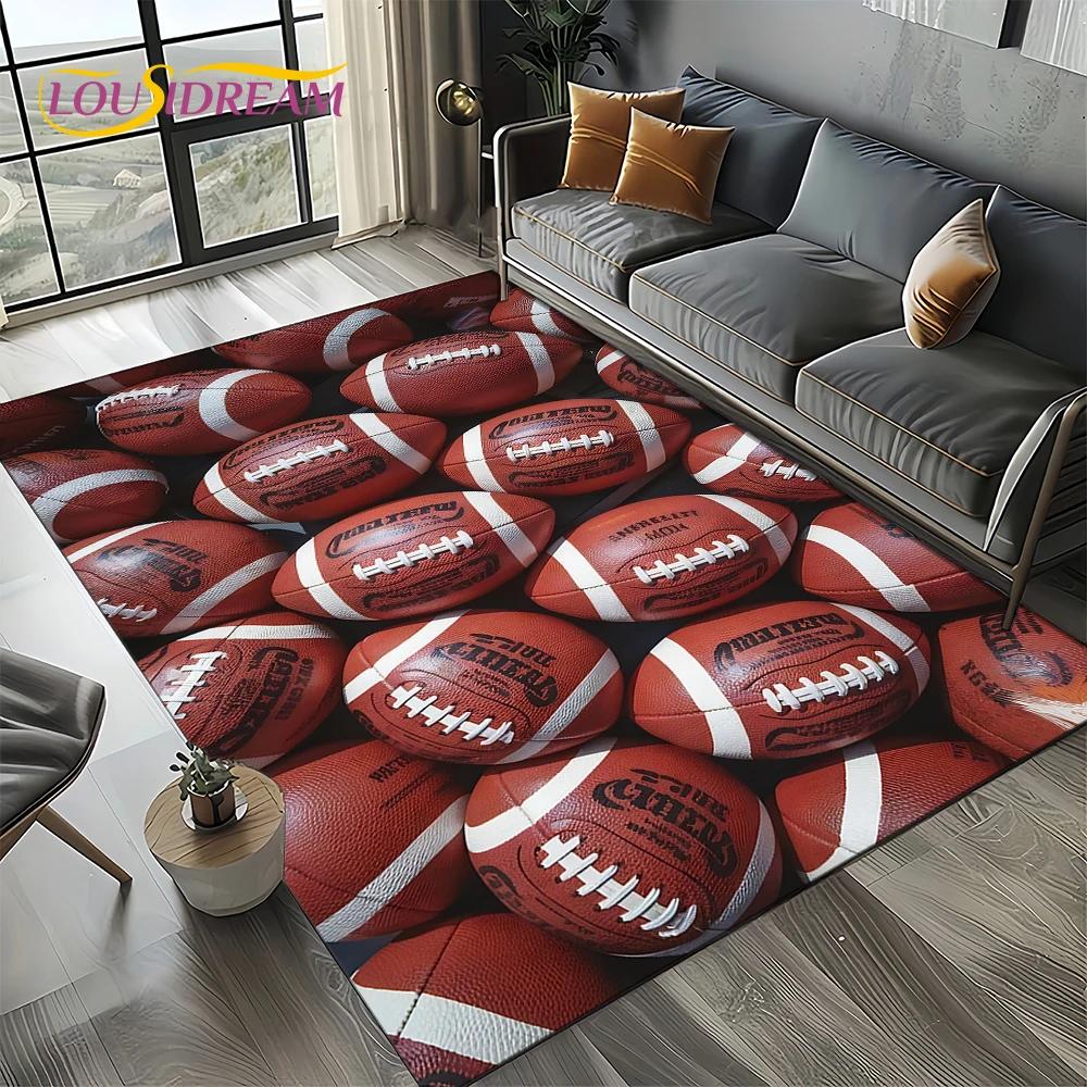 2025 Rugbyfeld Rugby American Football Cartoon Teppich für Wohnzimmer Schlafzimmer Zuhause Sofa Dekoration, Teppich rutschfeste Fußmatte