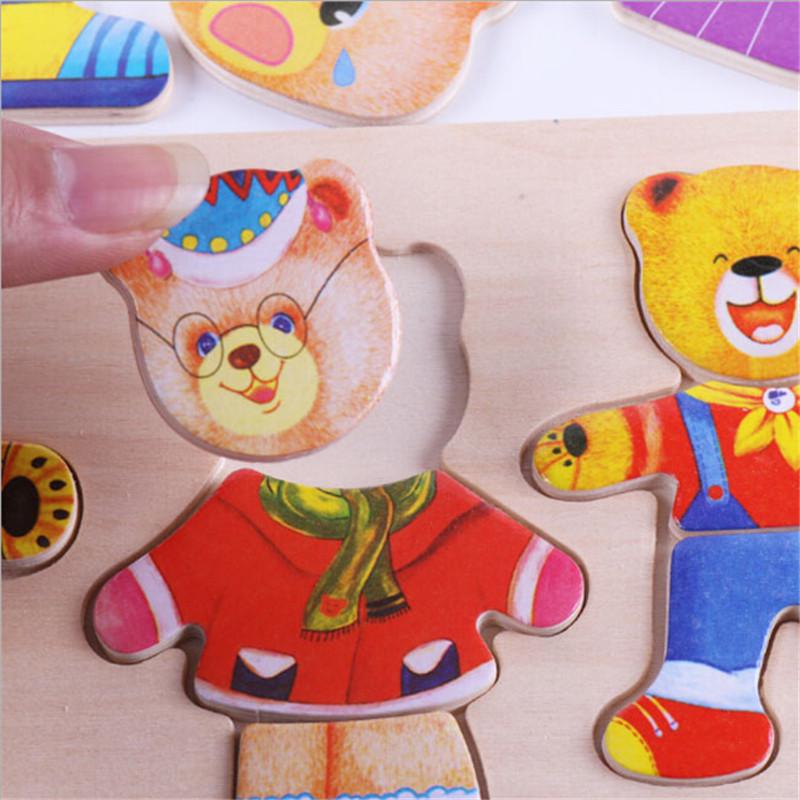 Bear Changing Clothes Pulzze Child Shape Matching Wooden Kid Creative Manual Activity Toy Idea Coordination Girl 2 To 5 Year Old