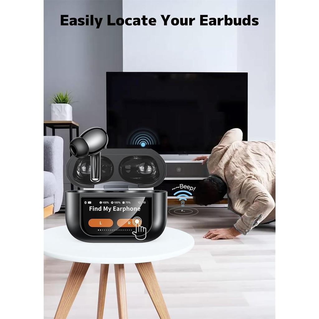 Wireless Earbuds ENC Noise Cancelling Earphones with Smart Touchscreen Case 48H Playtime Bass Stereo Sound Bluetooth 5.4 Headphones for iOS Android